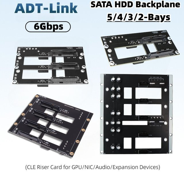 ADT-Link 6G Hochgeschwindigkeits-SATA-Festplatten-Erweiterungskarte Backplane in Schwarz für PC, NAS und Server - Bild 1