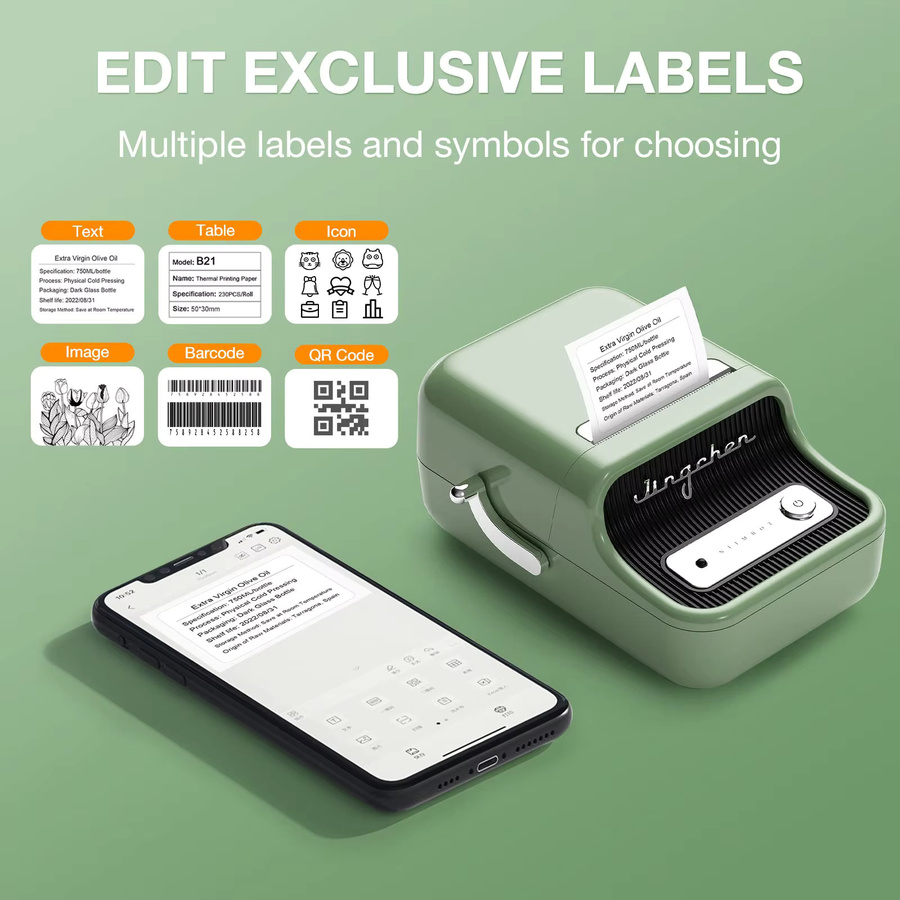 Niimbot B21 Drahtloser Bluetooth Thermo-Etikettendrucker für Barcodes und Preisschilder, tragbarer Mini-Etikettendrucker für Breiten von 20 mm bis 50 mm - Bild 3