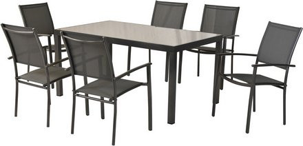 MERXX Gartenmöbel-Diningset Milano, 7-teiliges Set aus Aluminium und Glas in Grau mit 6 Sitzplätzen - Bild 1