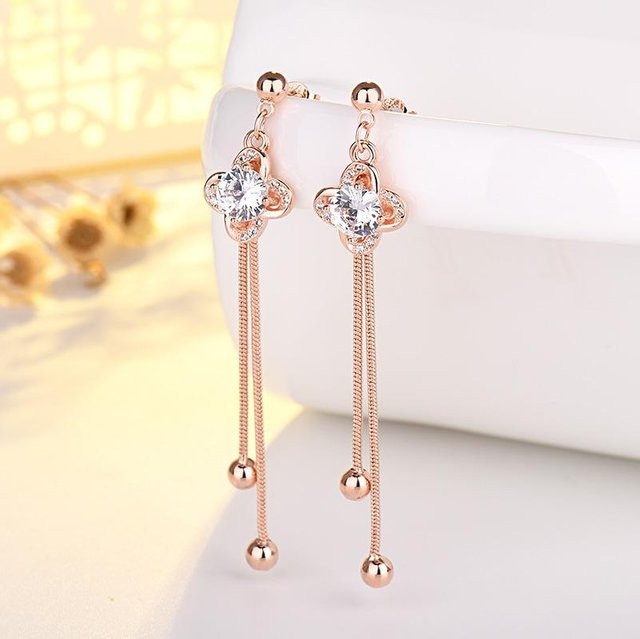 Wucifang Jewelry Ohrhänger, Kleeblatt, Quaste, Kupfer, beige, Damen - Bild 1