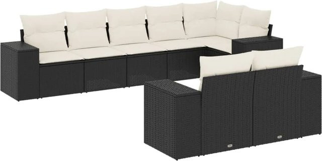 vidaXL 8-tlg Garten-Sofagarnitur aus Polyrattan in Schwarz mit cremeweißen Kissen und L-Form - Bild 1