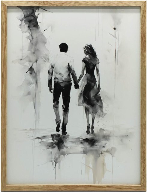 Schwarz-Weiß-Intimität Wandbild von iKable in Schwarz-Weiß, minimalistisches Design, Holzrahmen Helleiche, B/H: 50 x 70 cm - Bild 1