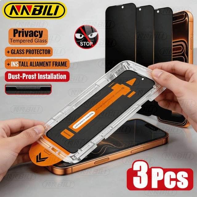 NNBILI 3er-Pack Blickschutz-Displayschutzfolien aus gehärtetem Glas für iPhone 17 16 15 14 13 12 11 Pro Max und 17e mit Anti-Spionage-Design - Bild 1