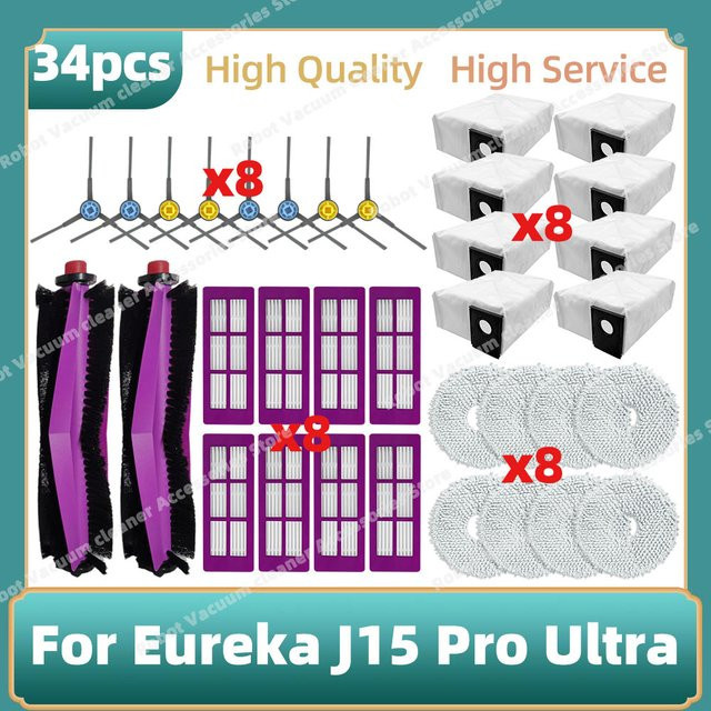 OSSIEAO Ersatzteil-Set für Eureka J15 Pro Ultra mit Seitenbürsten, HEPA-Filter und Mopp-Tüchern in Multicolor - Bild 1