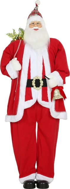 HOMCOM Weihnachtsmann Weihnachtsdekoration mit Soundfunktion, stehend mit Geschenk und Weihnachtsglocken, Rot/Gold, Höhe: 160 cm - Bild 1