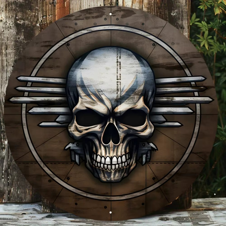 CIFBUY AirForceFlyingSkull Metallschild in Rundform mit Holzkreis-Design, Mehrfarbig - Bild 2