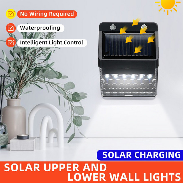 XIWANGFIRE Solar-LED-Außenleuchte in Schwarz mit Bewegungssensor für Garten, Balkon und Treppen, moderne Wandbeleuchtung mit kühlem Weißlicht - Bild 1