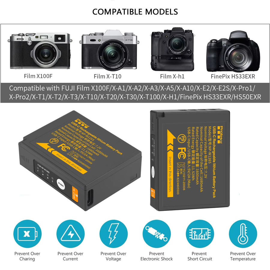 Fujifilm NP-W126 NP-W126S Akku mit 1680 mAh in Schwarz für X-M5, X100VI, X100V, X100F, X-T3, X-T30, X-T30 II, X-E4, X-A5, X-A7, X-S10 und X-Pro3 Kameras - Bild 3