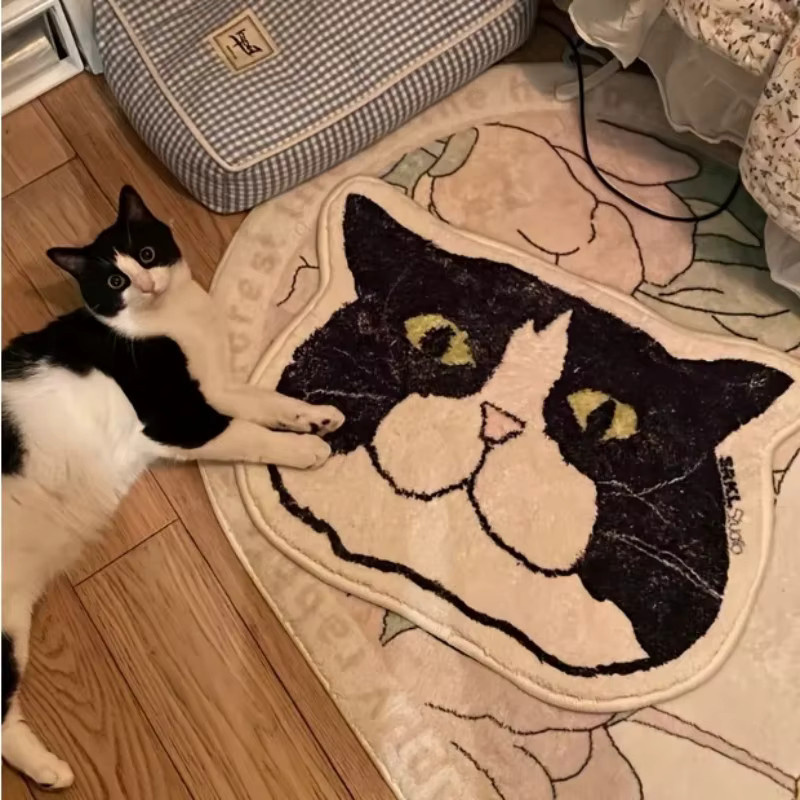 VIKAMA Katzenförmiger Teppich im Cartoon-Stil, weiche Bodenmatte für Wohnzimmer und Schlafzimmer, Multicolor - Bild 2