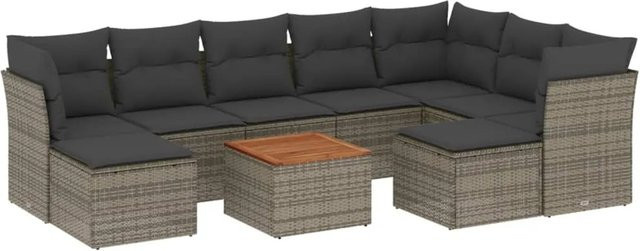vidaXL 10-tlg Garten-Sofagarnitur in L-Form aus grauem Poly-Rattan mit wetterfesten Kissen und pulverbeschichtetem Stahlgestell - Bild 1