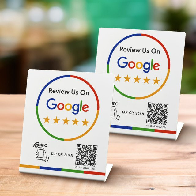 NFC-Tap Google-Bewertungsständer mit QR-Code für Restaurants und Cafés in Weiß, kompatibel mit iPhone und Android zur Steigerung deines Kundenfeedbacks - Bild 1
