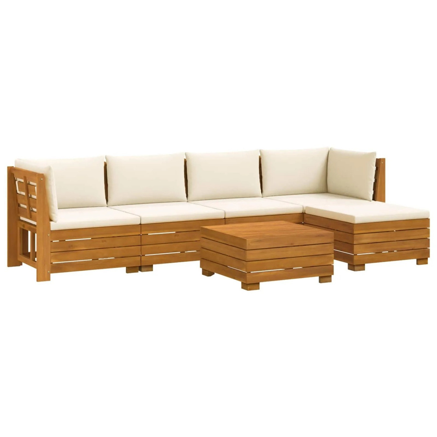 vidaXL Outdoor-Sofagarnitur aus Massivholz Akazie in Braun mit 6 Teilen und cremeweißen Kissen im L-Shape Design - Bild 2
