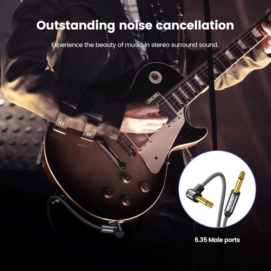Riksoin Premium TS-Audiokabel 6,35 mm auf 6,35 mm Jack, Schwarz, symmetrisch für Gitarre, Mixer und Studio-Monitor - Bild 2
