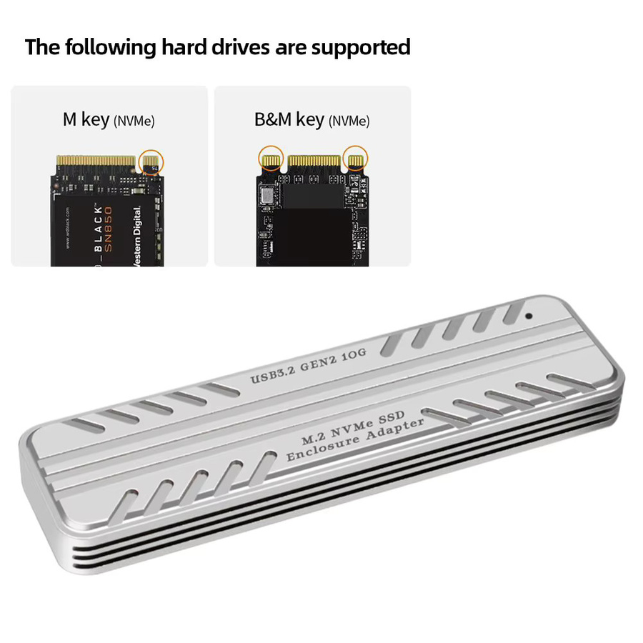 RGEEK M.2 NVMe SATA zu USB C Adapter Gehäuse in Silber mit 10 Gbit/s USB 3.1 Gen2 Unterstützung für M und B&M Schlüssel - Bild 4