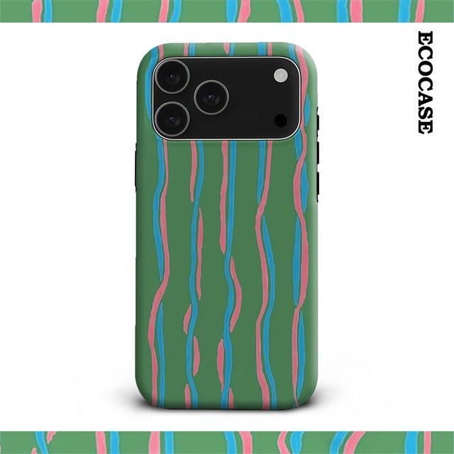 Handyhülle mit Wellenlinien in Grün, Rosa und Blau für Apple iPhone 11 bis iPhone 17 Pro Max Plus mit doppelschichtiger Rückseite - Bild 1