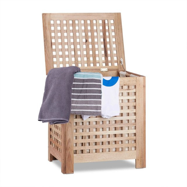 Relaxdays Wäschetruhe mit herausnehmbarem Deckel in Braun Walnuss, B/T/H: 55,5 x 52,5 x 39,5 cm - Bild 1