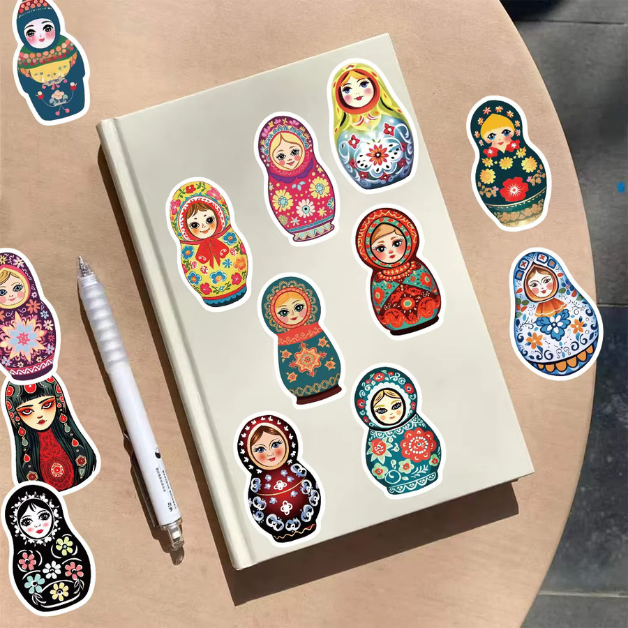 50 Stück Russische Nist Puppen Aufkleber im Retro-Stil, bunte DIY-Dekorationsaufkleber für Gepäck, iPad, Gitarre und Skateboard - Bild 2