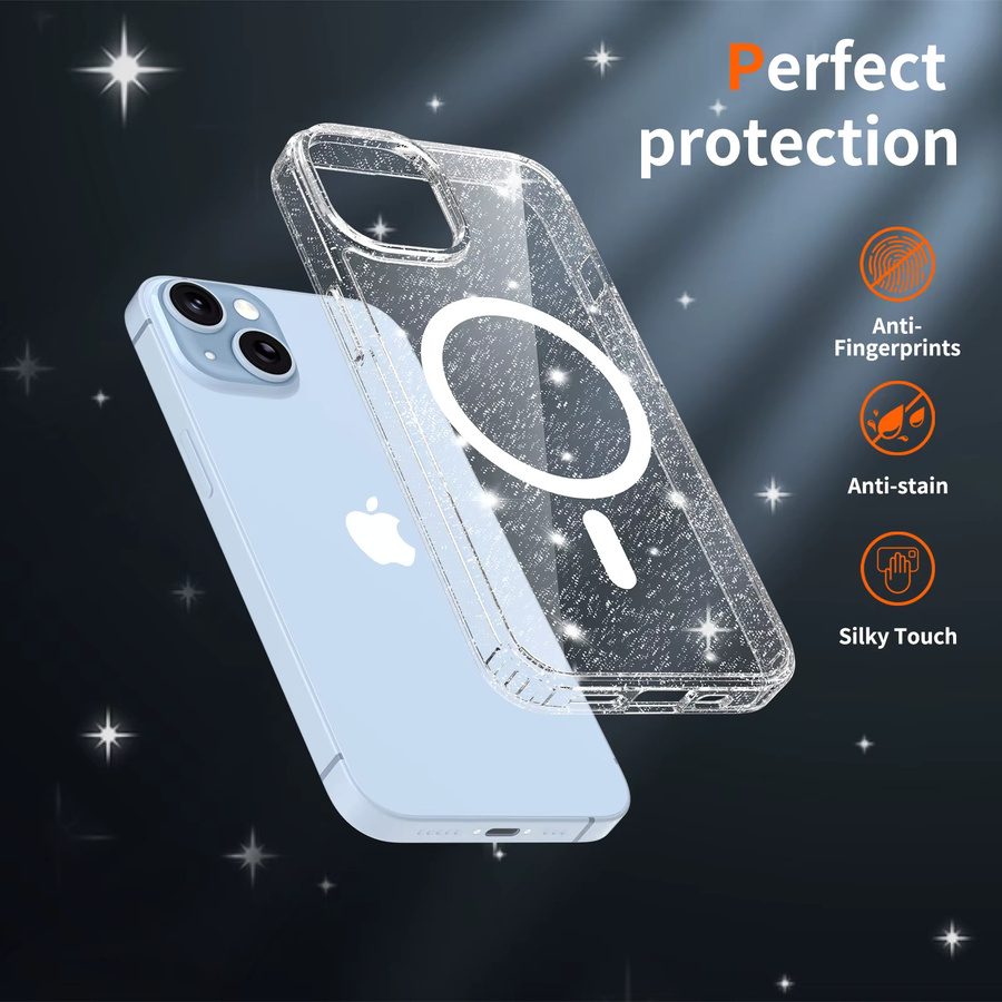 NYFundas Transparente Glitzer Handyhülle mit MagSafe für iPhone 17E 16E 17 Air 16 Pro Max 15 Plus 14 13 15Plus 14Plus - Bild 4