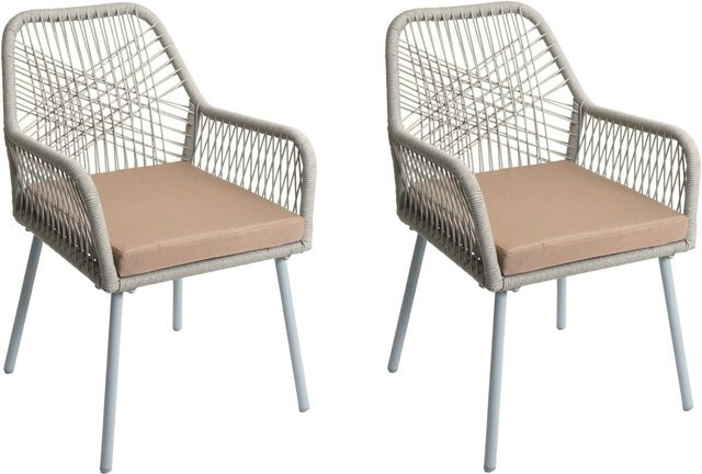 PROREGAL Gartenstuhl 2er-Set aus Aluminium in Grau mit Taupefarbenen Sitzpolstern, UV-beständig und wetterfest, B/T/H: 81 x 54 x 62 cm, Sitzhöhe: 46 cm - Bild 1