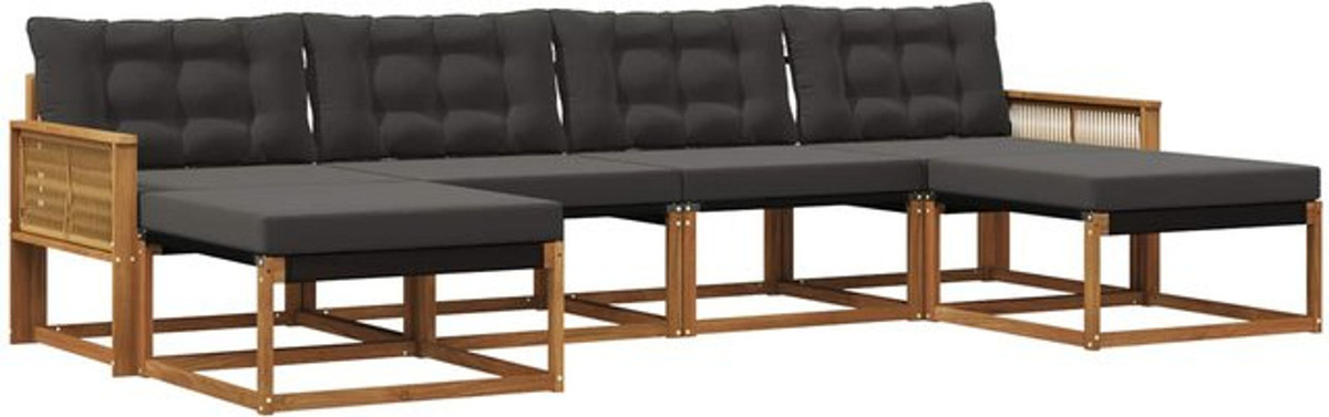 Modernes 6-teiliges Outdoor-Sofagarnitur Loungemöbel Set aus Akazienholz mit Textilene-Kissen von vidaXL in Natur und Schwarz - Bild 1