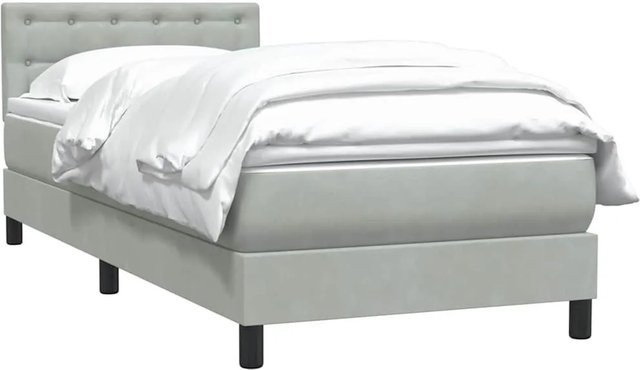 vidaXL Boxspringbett mit Matratze in Hellgrau aus Samt, Hybrid-Design mit Taschenfederkern, B/T/H: 80 x 210 x 78 cm - Bild 1