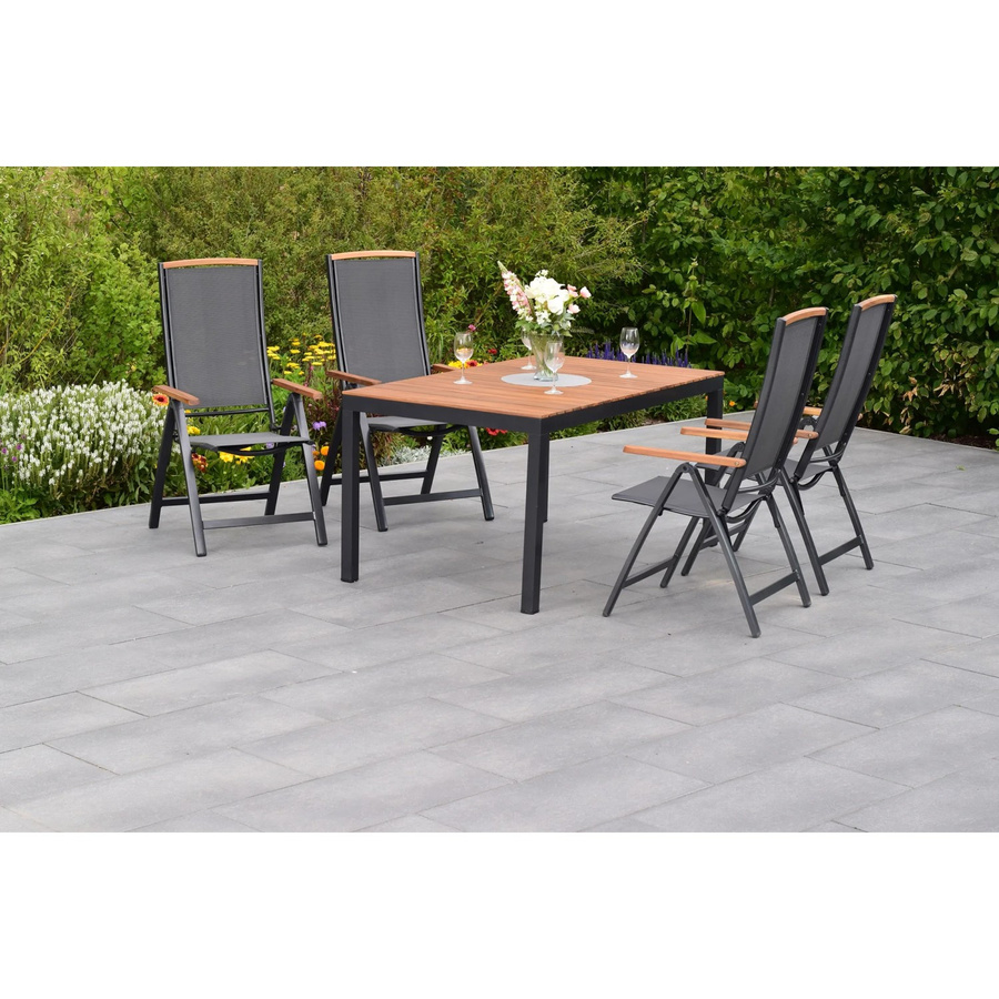 Merxx Gartenmöbelset Siena 5-teilig aus Akazie und Aluminium in Grau mit Tisch und Klappsesseln, Tisch Breite: 150 cm, Tiefe: 90 cm - Bild 2