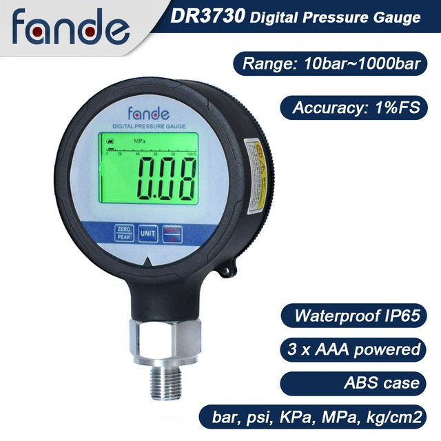 Fande Manometer für hydraulische Wasser-, Luft- und Sauerstoffmessung, IP65 wasserdicht, Durchmesser: 80 mm, Schwarz - Bild 1