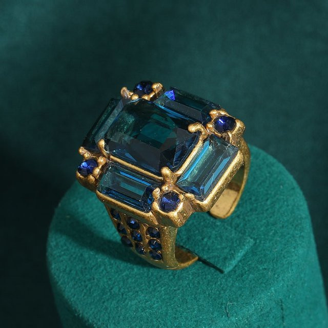 STALAIT Ring, Gold Farbe, Blau, Kristall, Strass, Damen - Bild 1