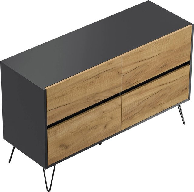 Posseik Sideboard Industrial mit 4 Schubladen in Grafit und Eiche - Bild 1