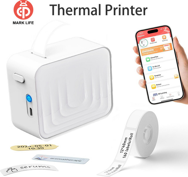Marklife M1 Mini Thermo-Etikettendrucker, tragbarer Bluetooth-Drucker in Weiß - Bild 1