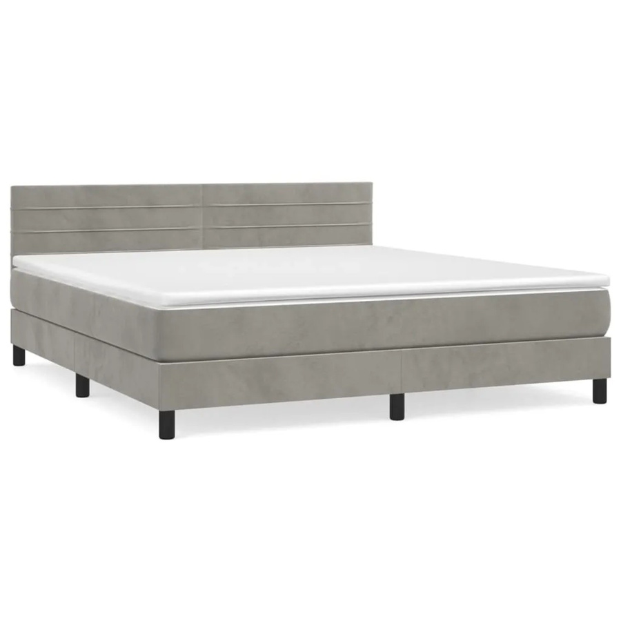 vidaXL Boxspringbett mit Matratze in Hellgrau aus Samt, B/T/H: 160 x 200 x 78 cm - Bild 2