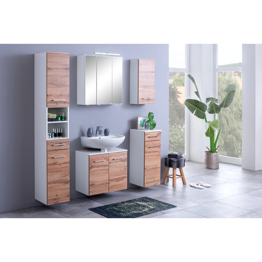 Held Möbel Molina 2-tlg. Badezimmer-Set mit Unterbecken-Schrank und Spiegelschrank in Wotaneiche und Weiß, Breite: 60 cm, Höhe: 54 cm, Tiefe: 35 cm - Bild 1