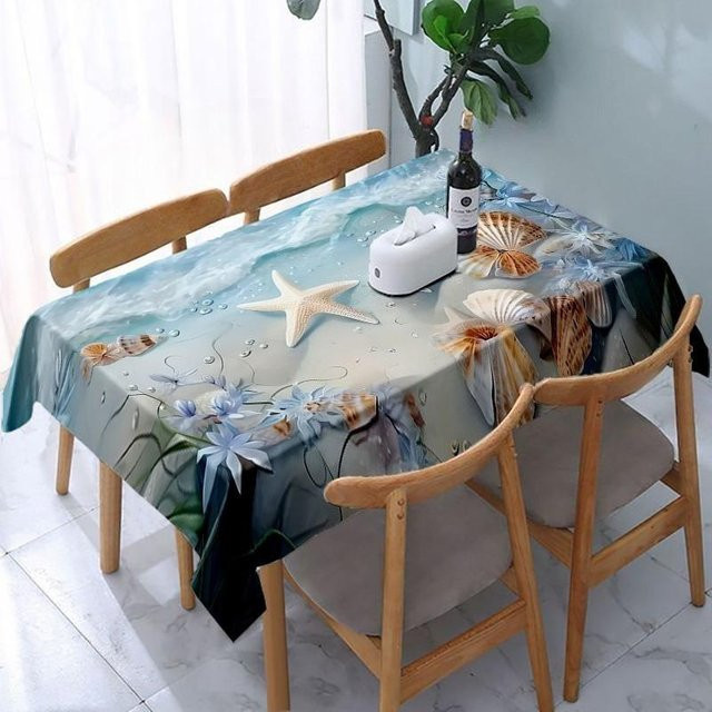 JINGYUE Pet Rechteckige Tischdecke mit Meeresstrand-Motiv in Blau, B/B: 140 x 200 cm - Bild 1