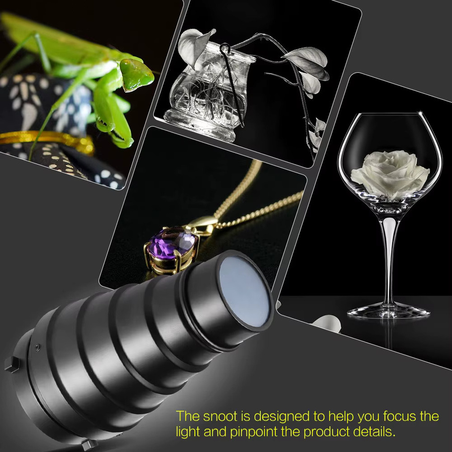 Andoer Konischer Metall-Snoot mit Wabengitter und 5-teiligem Farbfilter-Set für Bowens Mount Studio-Blitze, Schwarz - Bild 4