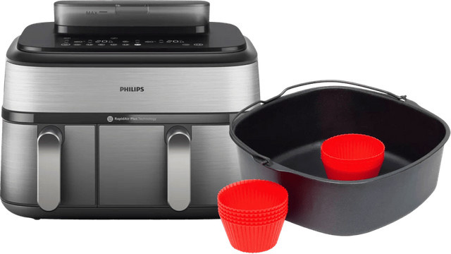 Philips 5000 Series Dual Basket Heißluftfritteuse NA555/00 in Silber mit Backset - Bild 1