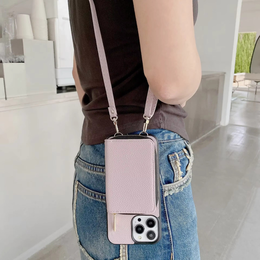 Handyhülle mit Crossbody-Lanyard und Brieftasche aus weichem Leder für iPhone 15 14 13 12 11 Pro Max Plus XS X in Beige - Bild 3