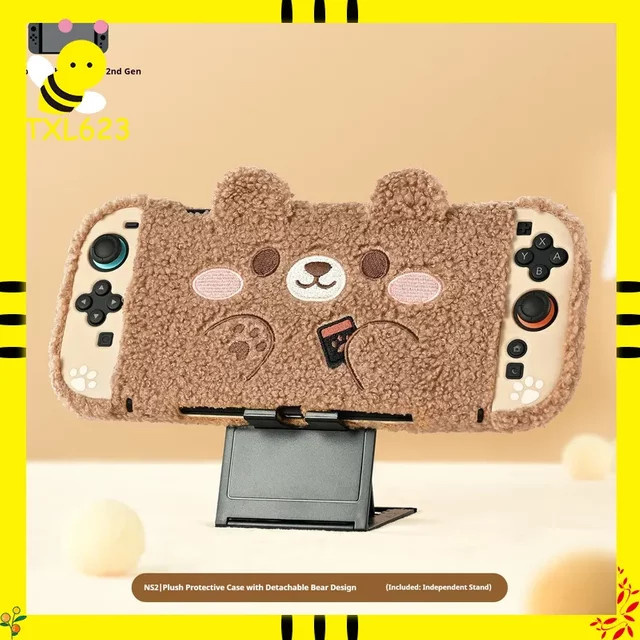 GEEKSHARE NS2 Switch 2 Schutzhüllen-Set Teddybär-Serie in Braun mit Plüsch-Design und staub- sowie stoßfestem Gaming-Zubehör - Bild 1