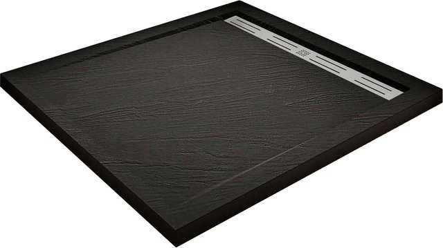 AICA Quadratische Duschtasse aus Mineralguss in Schwarz mit Stein-Effekt, B/T/H: 90 x 90 x 3 cm - Bild 1