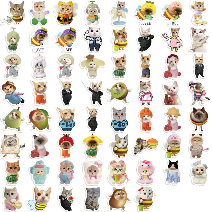 LOLEDE Kawaii Katze Meme Aufkleber Set mit 62 bis 620 Teilen in Multicolour für Laptop, Skateboard und Scrapbooking - Bild 2