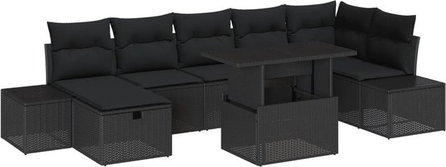 vidaXL Garten-Sofa-Set 8-teilig aus Poly-Rattan und Stahl in Schwarz - Bild 1