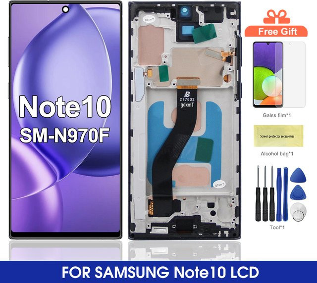 Samsung Galaxy Note 10 N970F LCD-Bildschirm mit Rahmen und Digitizer-Baugruppe als Ersatzteil in Schwarz oder Silber - Bild 1