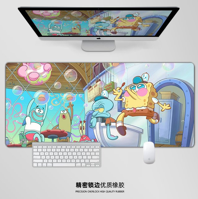 Potdemiel SpongeBob Schwammkopf Tischmatte mit Thaddäus Tentakel als Mauspad und Tastaturpad, Mehrfarbig - Bild 1
