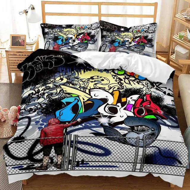 Modernes Bettwäsche-Set Urbanes Graffiti von Your Warm Home in Multicolour, Material Mikrofaser Polyester, B/H: 140 x 210 cm - Bild 1