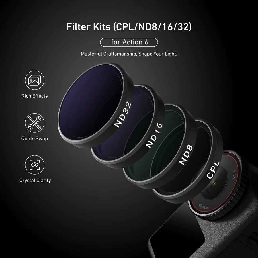TELESIN CPL ND Filterset mit Schnellverschluss für DJI OSMO Action 6 inklusive ND8 ND16 ND32 und UV VND Filtern - Bild 2