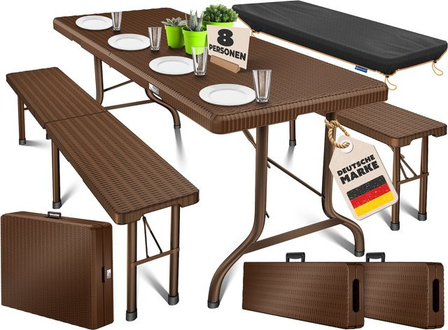 KESSER Bierzeltgarnitur 3-teilig aus Kunststoff mit Tisch und 2 Bänken, klappbare Gartengarnitur für drinnen und draußen, B/T/H: 183 x 76 x 74 cm - Bild 1