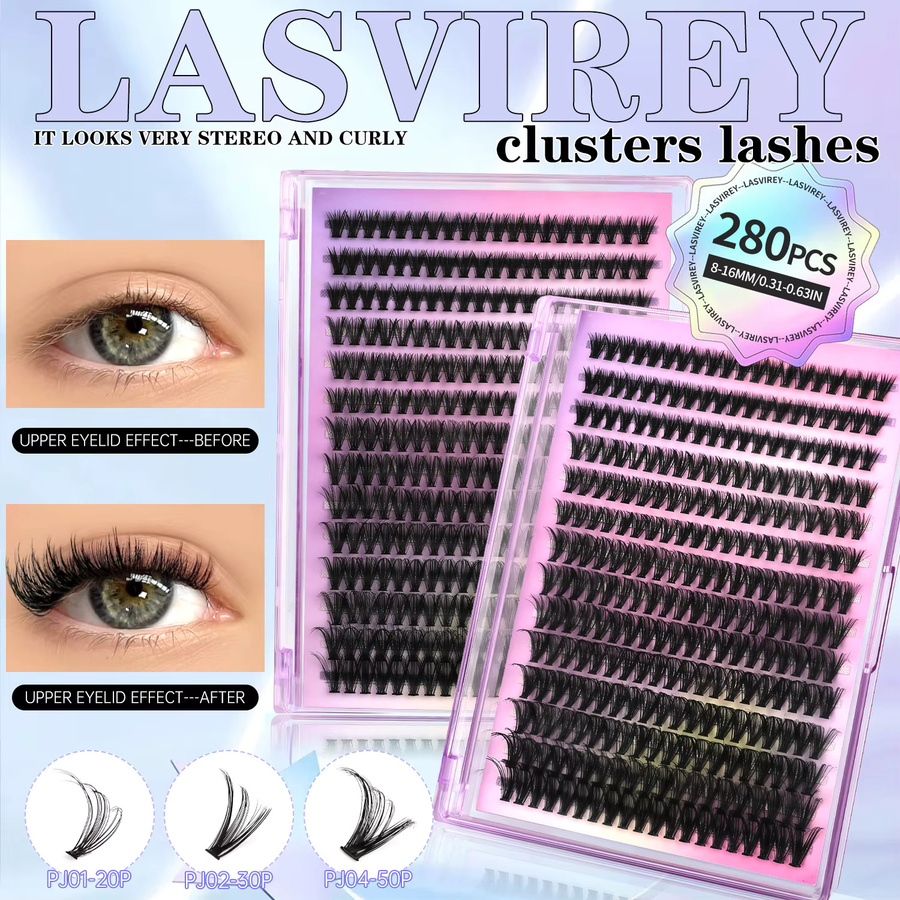 Lasvirey Lash Clusters DIY Wimpernverlängerung, 5D Volumen, Faux Nerz - Bild 4