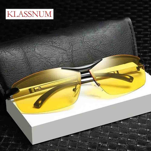 KLASSNUM Sonnenbrille, randlos, rechteckig, Metall, Gelb, Herren - Bild 1