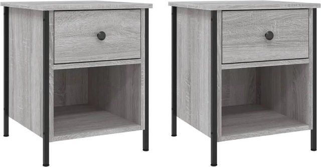 vidaXL Nachttische 2er-Set in Grau aus Holzwerkstoff und Eisen, B/T/H: 40 x 42 x 50 cm - Bild 1