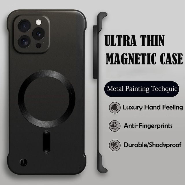 Fudusaidman Ultradünne MagSafe Hülle aus Hart-PC für iPhone 16 15 Pro Max Plus 16 Pro, magnetische kabellose Ladehülle, stoßfest, rahmenlos, Schwarz - Bild 1