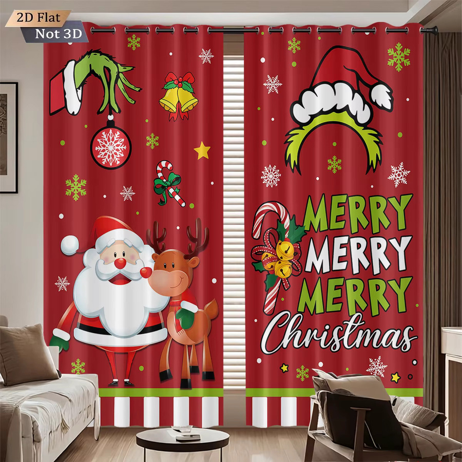 2er-Set Verdunkelungsvorhänge mit Weihnachtsmann-Print in Rot für dein Wohnzimmer - Bild 4